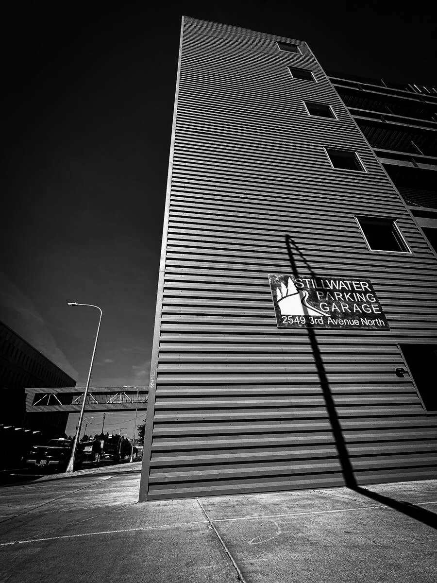 Sunlight through the covered parking garage
