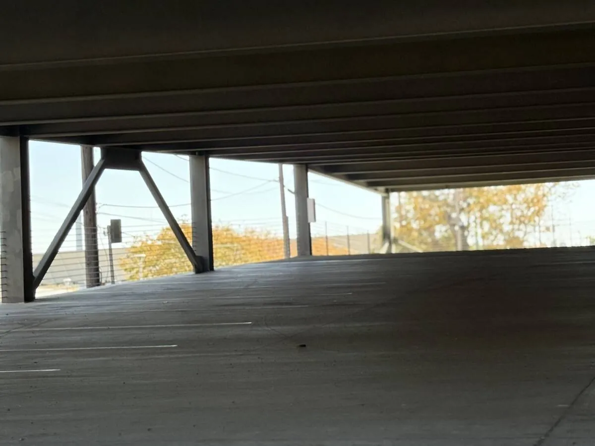 Garage deck with trees visible in the distance