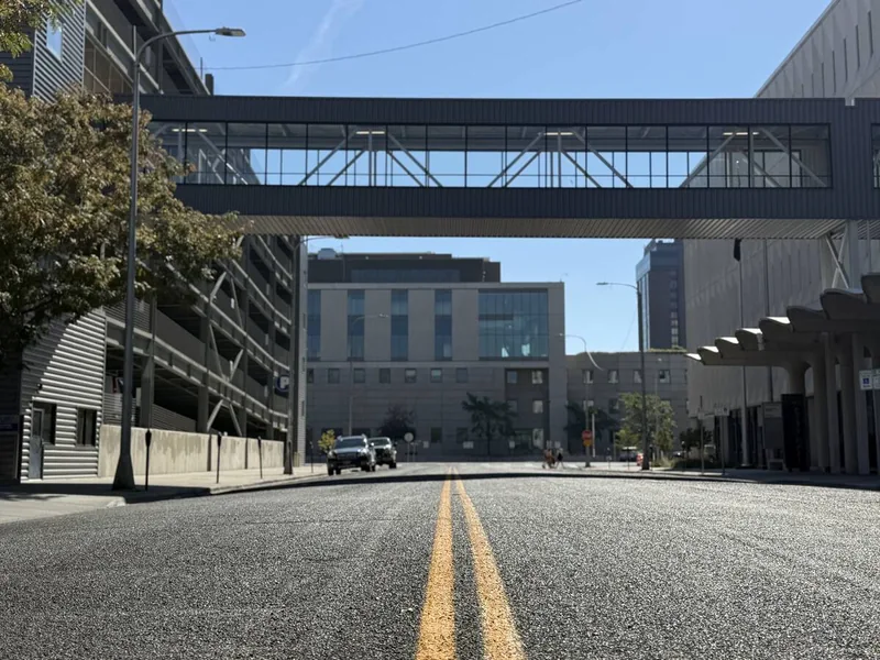 Skybridge over a Billings street near the parking garage
